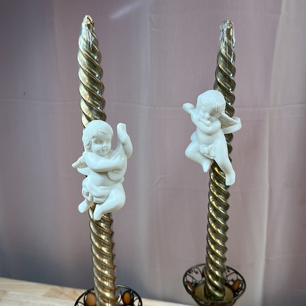 PartyLite VINTAGE PAIR CHERUB CANDLE FOLLOWERS